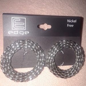 Edge Silver Round Faux Chain Looped Earrings